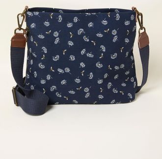 Fat Face FatFace Kingston Navy Blue Canvas Floral Bee Crossbody Bag