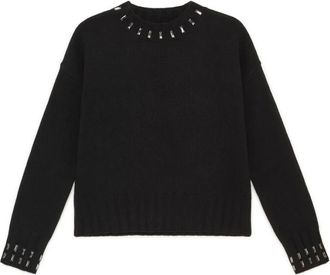 Maliparmi Wool Embroidery Knit - Dames - Ronde hals truien - Zwart - XS - Wol - Truien & Vesten