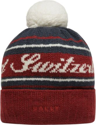 Bally 6302898 Heritage Red/Midnight Blue Cashmere Switzerland Beanie