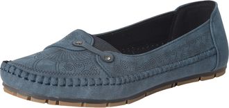 Generic Womens Embossed Leather Ballet Flat Walking Shoes with Arch Support Elegant Non Slip Shoes with Contrast Sole for Work, Casual Outfits Daily Life (Blu