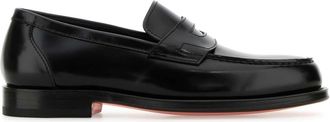 Santoni Black Leather Loafers