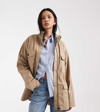 Asos Tall ASOS DESIGN Tall - Parka in cotone color pietra con quattro tasche-Neutro