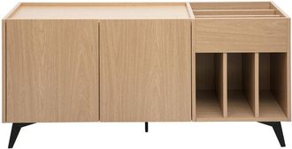Miliboo Buffet Para Almacenamiento De Vinilos En Madera Clara Acabado Roble Y Metal Negro L140 Cm Seda