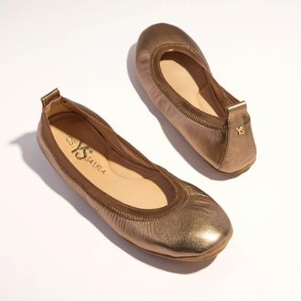 Yosi Samra Samara Foldable Ballet Flat in Bronze Leather