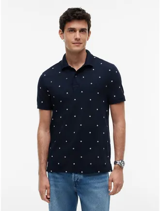 Tommy Hilfiger Mens Regular Fit Allover Star Print Polo - Navy - XXL