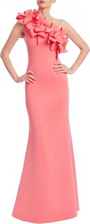 Badgley Mischka One Shoulder With Bows Prom Gown In Coral