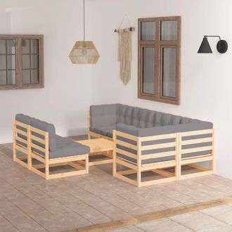 vidaXL Muebles De Jard&iacute;n 8 Pzas Y Cojines Madera Maciza Pino Vidaxl