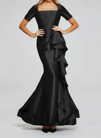 Jovani Vibrant Gown With Square Neckline And Ruffle Detail In Black