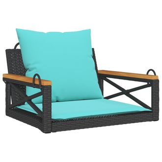vidaXL Banco Columpio Con Cojines Rat&aacute;n Sint&eacute;tico Negro 63x62x40 Cm Vidaxl