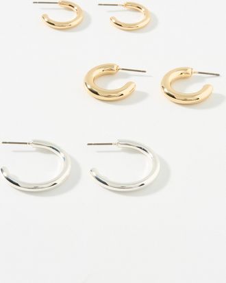 Simons Womens Metallic half-Hoop Earrings Set of 3