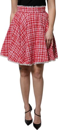 Dolce & Gabbana Womens Red White High Waist A-Line Above Knee Skirt And