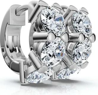 Pompeii3 3Ct Diamond Huggie Hoop Earrings 1/2 Tall Lab Grown Silver