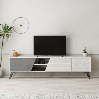 Decortie Decortie - Fiona Modern tv Stand Multimedia Centre tv Unit With Storage Cabinet 180cm - Ancient White / Retro Grey - Retro Grey