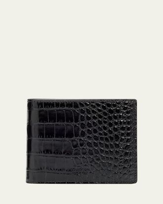 Tom Ford Mens Exotic Line Croc-Effect Bifold Wallet