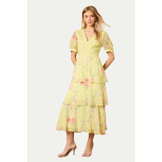 Oasis Lace Bodice Tiered Midi Dress in Chartreuse at Nordstrom, Size 12