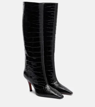 Amina Muaddi Mona croc-effect leather knee-high boots