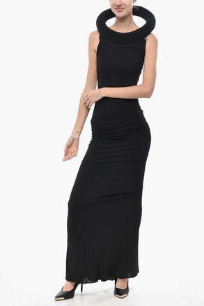 Off-white Maxi Dress TUBE in Viscosa Stretch con Collo Rigido Off-White