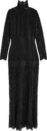 Paco Rabanne Panelled Lace and Satin Maxi Dress - Black - 44 (UK16 / XL)