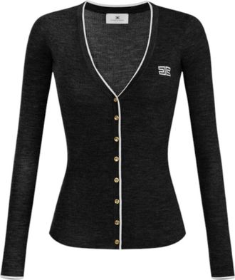 Elisabetta Franchi Cardigan van wol met contrasterende biezen - Dames - Vesten - Zwart - XS - Wol - Truien & Vesten