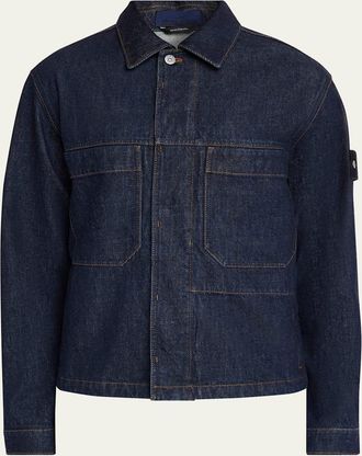Stone Island Mens Denim Button-Front Biker Jacket