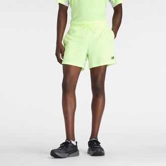 New Balance Hombre Fast Days Short 5 en Verde/Gris, Polywoven, Talla XL