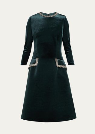Teri Jon Embellished Velvet Cocktail Midi Dress