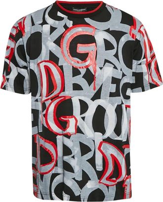 Dolce & Gabbana T-shirt in cotone con stampa graffiti - Nero