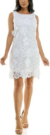 Nina Leonard Floral Appliqu&eacute; Open Knit Sheath Dress in White at Nordstrom Rack, Size Medium