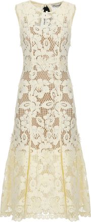 Self Portrait Crochet Lace Midi Dress With Floral Relief And Flared Hem