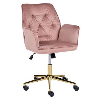Beliani Silla De Oficina Tapizada En Terciopelo Base Giratoria Altura Regulable Respaldo Inclinable Acolchado Rosa Celara
