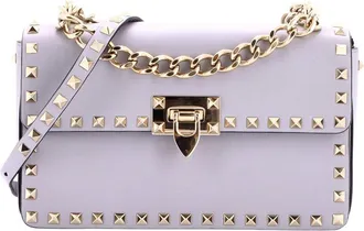 Valentino Grey Leather Rockstud Chain Flip Lock Flap Bag Medium (Authentic Pre-Loved)
