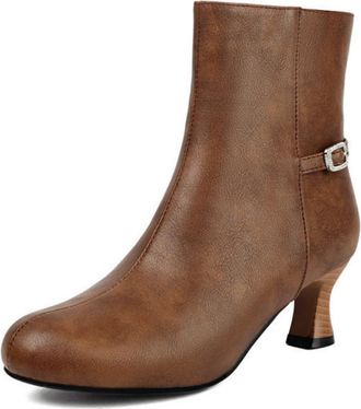 Generic Womens Retro Casual Ankle Boots with Buckle Detail,Comfortable Low Heel Work Booties,Brown,7.5 UK