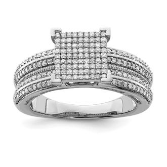 Diamond2Deal Sterling Silver Rhodium Plated Diamond Square Engagement Ring