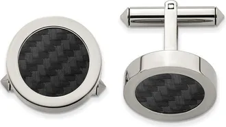 Diamond2Deal Chsisel Titanium Polished with Black Carbon Fiber Inlay Cuff Links