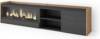 Skraut Home Skraut Home - Mueble Tv, Televisi&oacute;n, Muebles De Sal&oacute;n, Almacenaje, 212x35x50cm, Para Tv Hasta 80, Chimenea El&eacute;ctrica Xxl, Estilo Moderno, Negro Y Robl