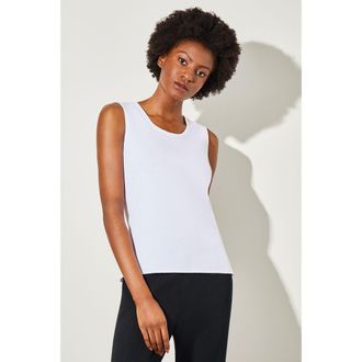 Ming Wang Mid Length Scoop Neck Knit Tank in White at Nordstrom, Size Xx-Small
