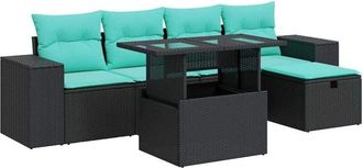 vidaXL 6 Piece Garden Sofa Set with Cushions Grey Poly Rattan Acacia vidaXL