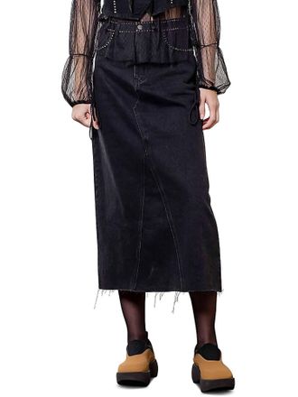 Moon River Cotton Studded Midi Skirt In Black