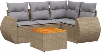 vidaXL Vidaxl - Juego De Sof&aacute;s Jard&iacute;n Con Cojines 5 Pzas Rat&aacute;n Sint&eacute;tico Beige