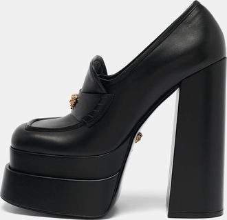 Versace Black Leather Medusa Aevitas Double Platform Pumps
