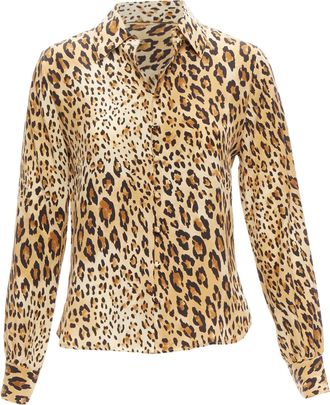 Frame Denim Ame silk camel multi leopard print long sleeve shirt