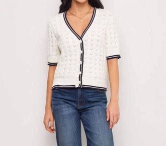 Karen Kane Short Sleeve Cardigan Sweater In Off White