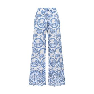 Maliparmi Wide Trousers, female, Blue, Size: 2XL Broderie Anglaise Trousers