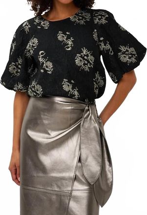 Esqualo Jacquard Puff Sleeve Top In Black