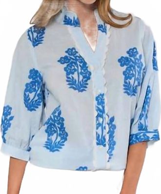 THML Clothing Floral Pattern Button Up Top In Light Blue