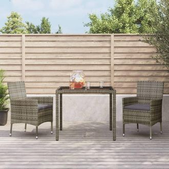 vidaXL Set Comedor De Jard&iacute;n 3 Piezas Con Cojines Rat&aacute;n Sint&eacute;tico Gris Vidaxl