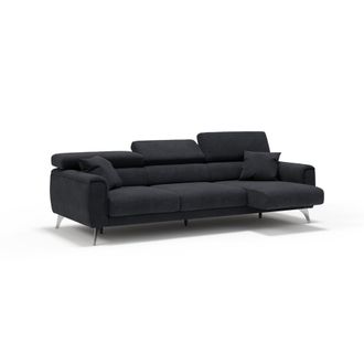 Divani.Store Divani.store - Caravaggio Sof&aacute; De 3 Plazas Extensibles Con Reposacabezas Ajustables En Tejido Impermeable 244 Cm Negro
