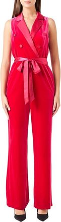 endless rose Satin Trim Velvet Jumpsuit in Fuchsia at Nordstrom, Size X-Small