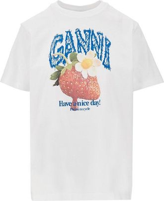 Ganni Cotton T-shirt with Strawberry print Woman XS