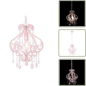 vidaXL The Living Store Lampadario con Perle Rosa Rotondo E14 - Illuminazione soffitto